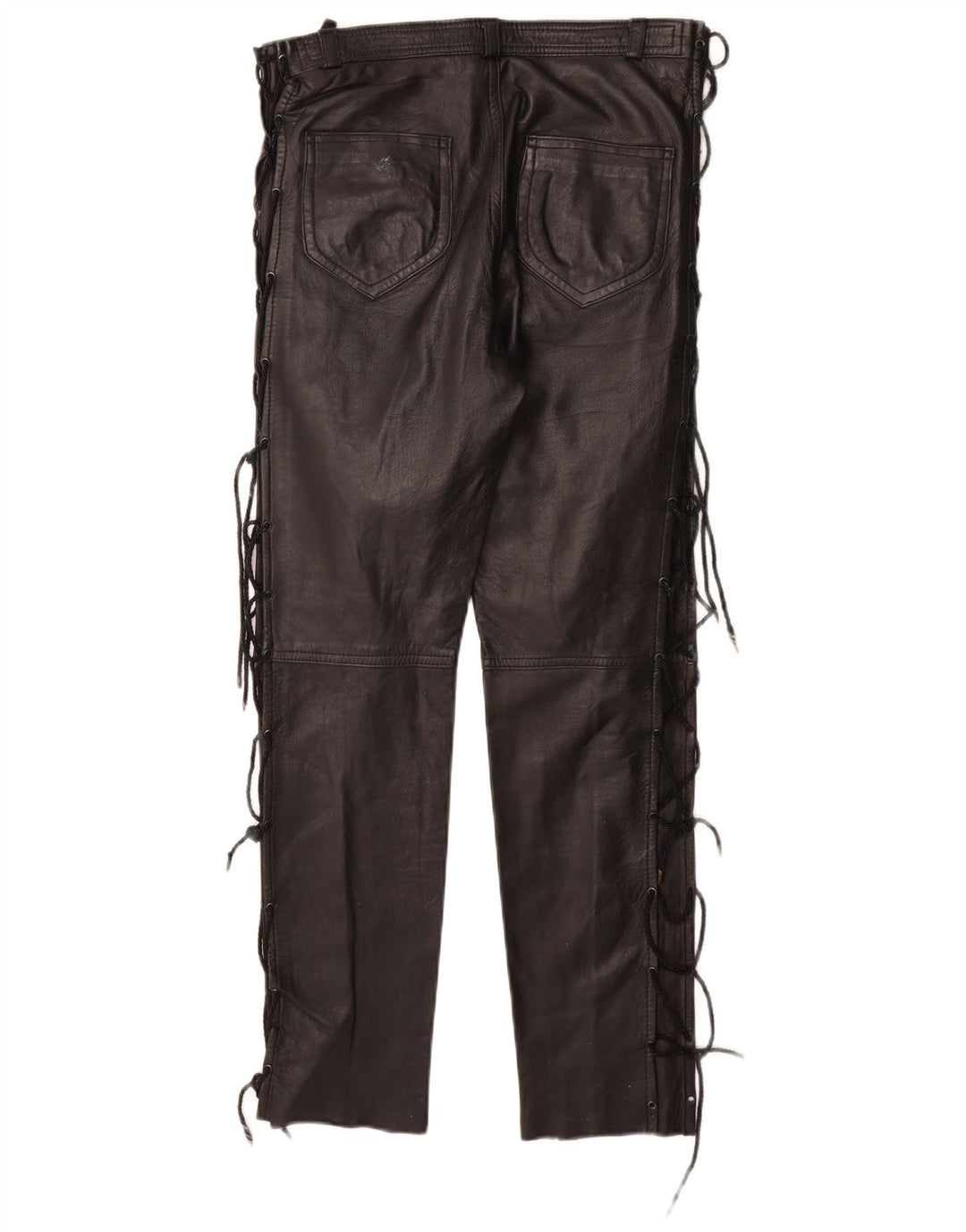 Calça feminina VINTAGE de couro reto IT 40 pequena W28 L28 couro preto