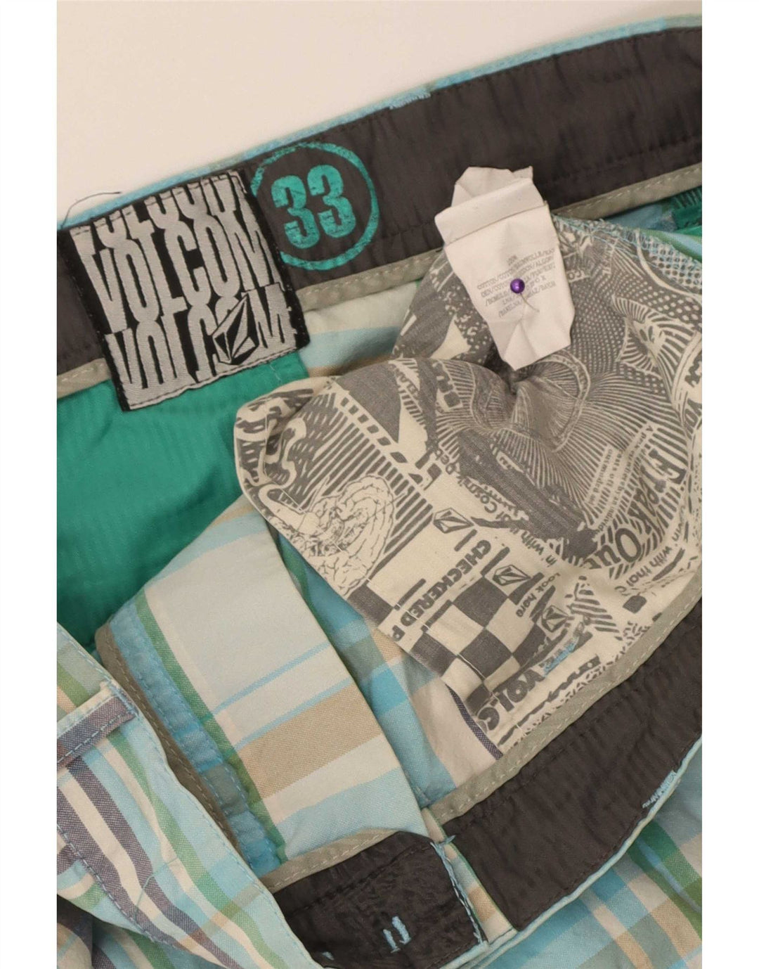 Shorts Chino Masculino Volcom W33 Médio Algodão Xadrez Multicolorido