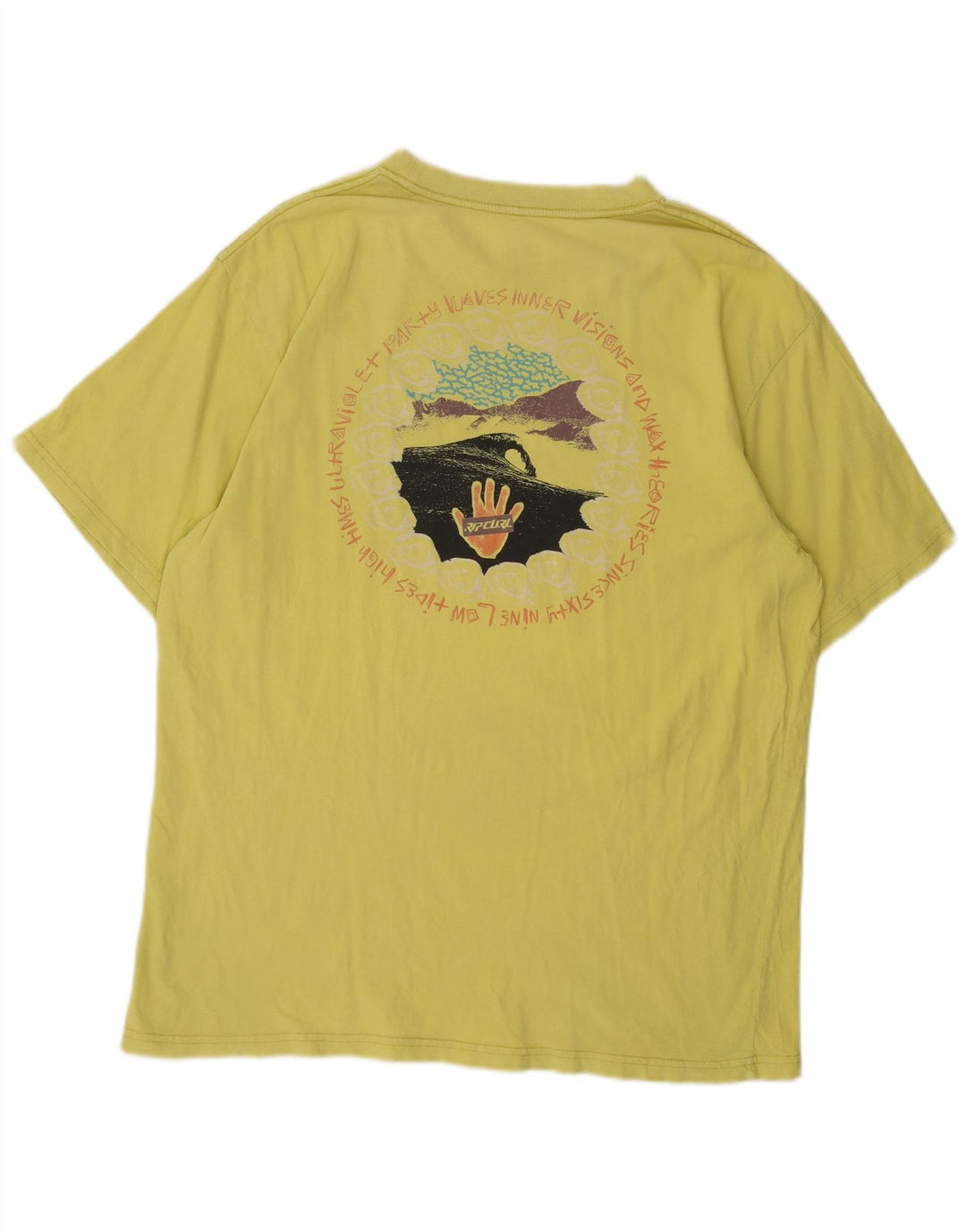 Camiseta masculina Rip Curl com estampa gráfica grande amarelo