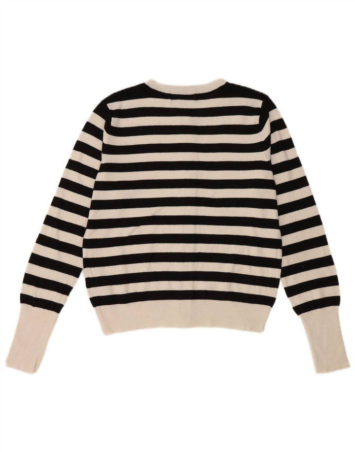 Suéter cardigã feminino Marks & Spencer Reino Unido 8 viscose listrada preta pequena