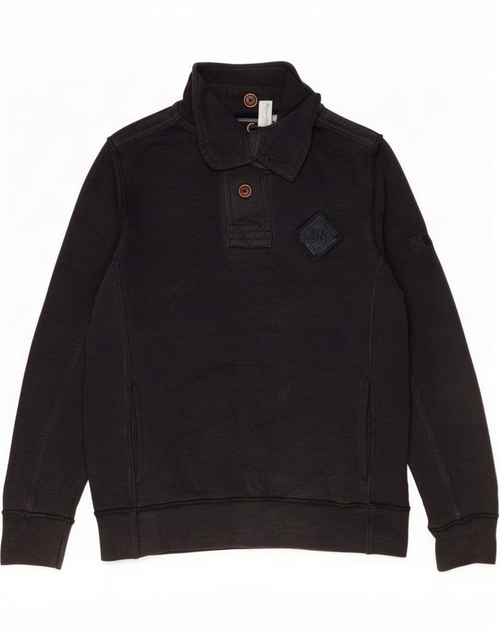 Fat Face Masculino Botão Pescoço Moletom Jumper Pequeno Algodão Azul Marinho