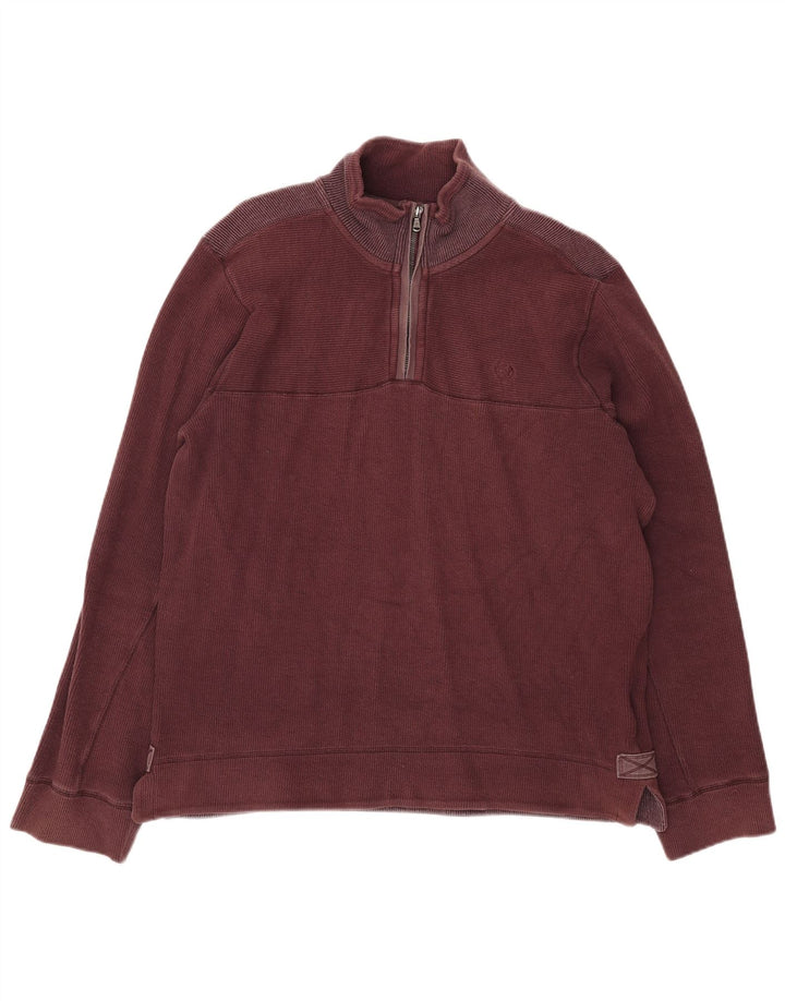 Fat Face Masculino Zip Neck Moletom Jumper Médio Algodão Borgonha