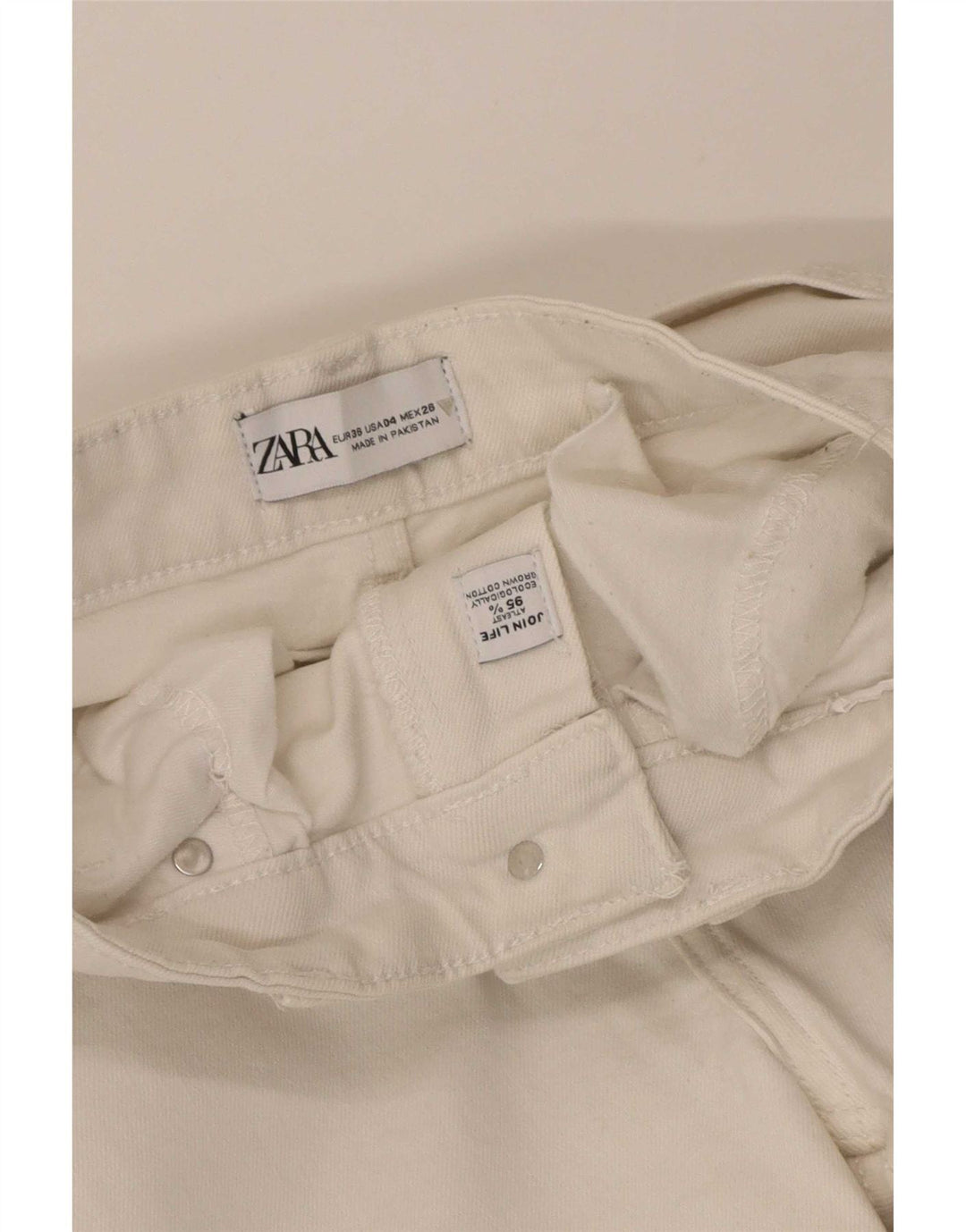 Zara Jeans feminino queimado EU 36 XS W26 L25 algodão branco