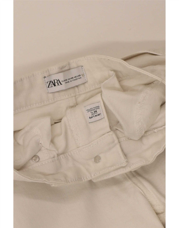 Zara Jeans feminino queimado EU 36 XS W26 L25 algodão branco