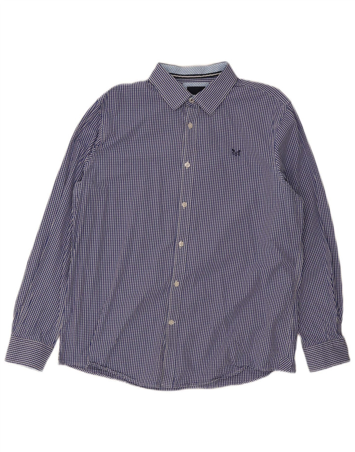 Crew Clothing Camisa masculina clássica de ajuste grande algodão guingão azul