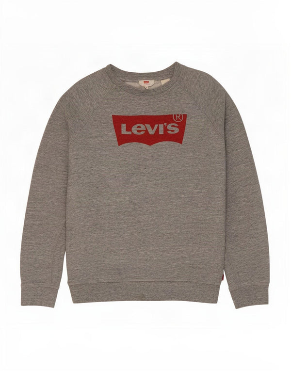 Moletom gráfico feminino Levi's Jumper UK 14 algodão manchado cinza médio