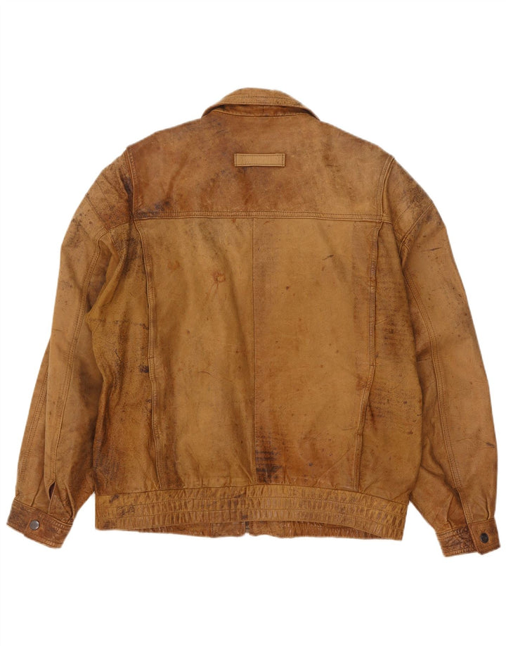 Jaqueta de couro masculina vintage UK 40 grande bege