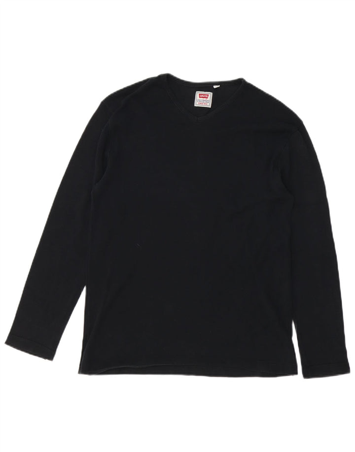 Top feminino Levi's manga comprida UK 14 algodão preto médio
