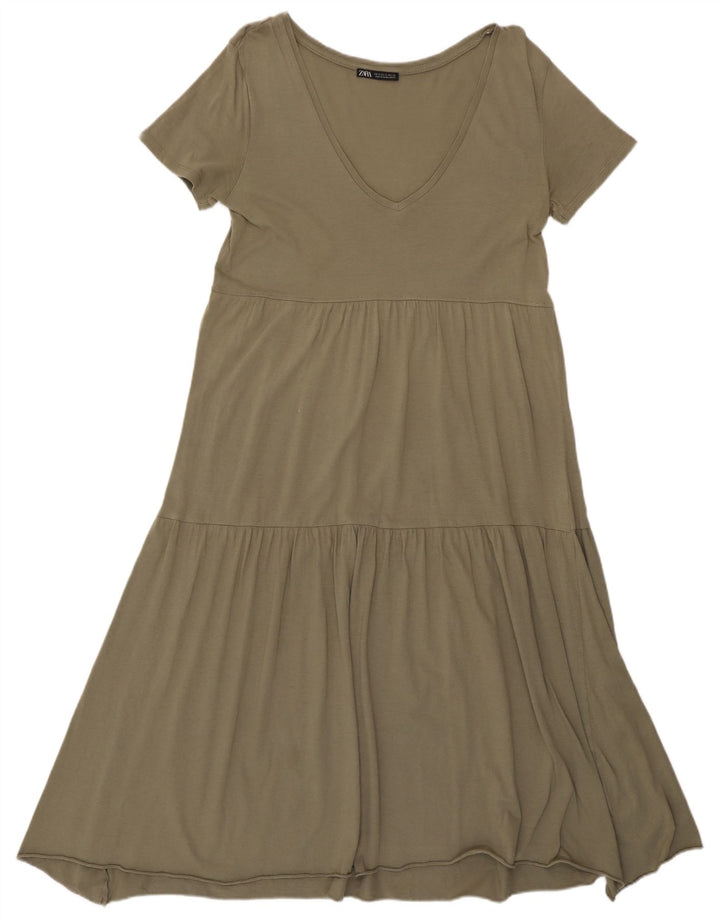 Vestido feminino Zara A-Line UK 10 pequeno cáqui