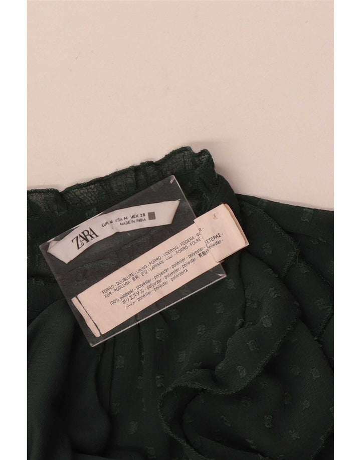Vestido feminino Zara de manga comprida com babados na frente e linha A Reino Unido 14 verde médio