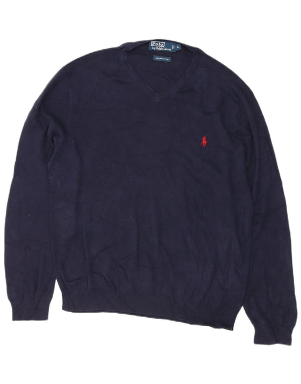 Polo Ralph Lauren Suéter masculino regular com decote em V grande azul marinho
