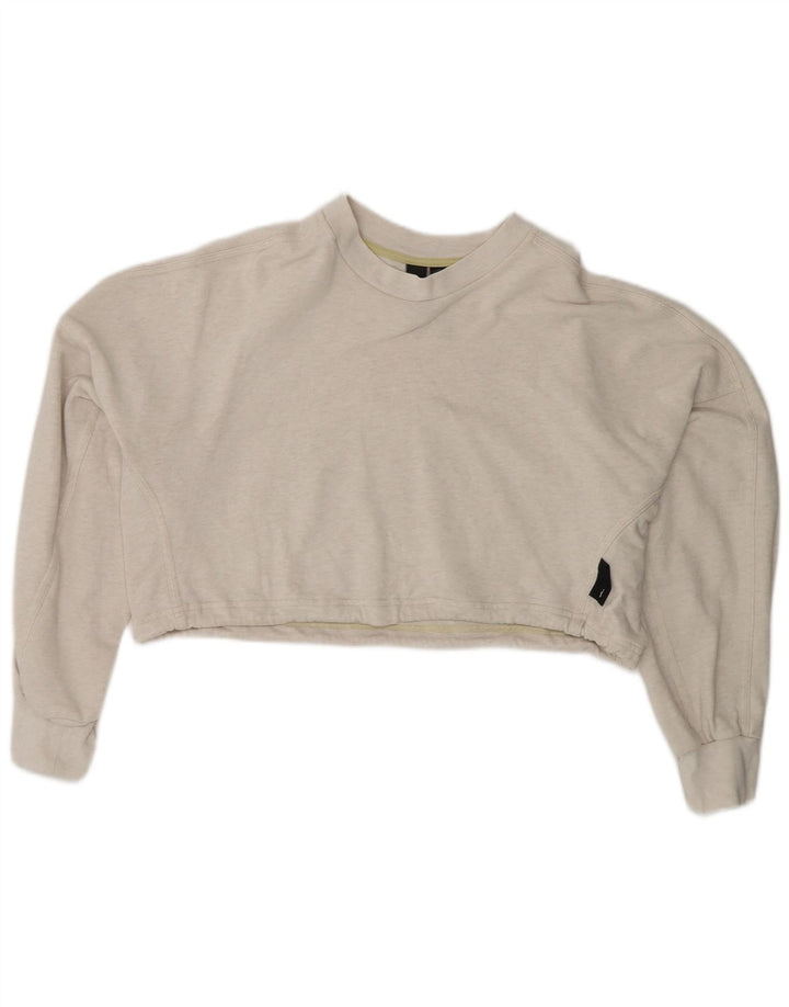 ADIDAS Womens Oversized Crop Sweatshirt Jumper Reino Unido 8/10 Pequeno Cinza Algodão