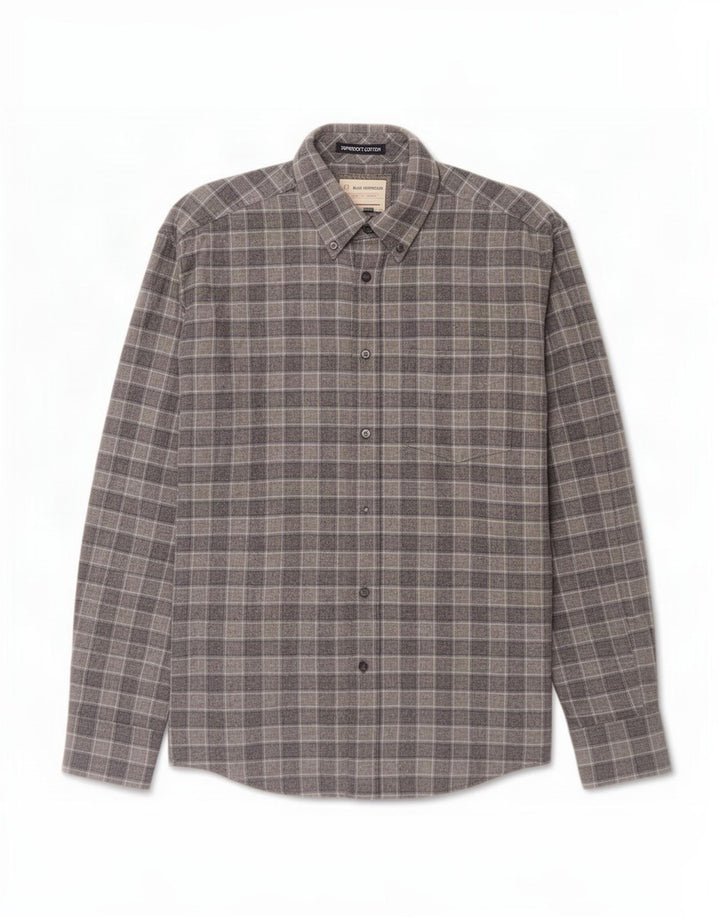 Camisa masculina de flanela Blue Harbor da Marks & Spencer, algodão xadrez cinza médio