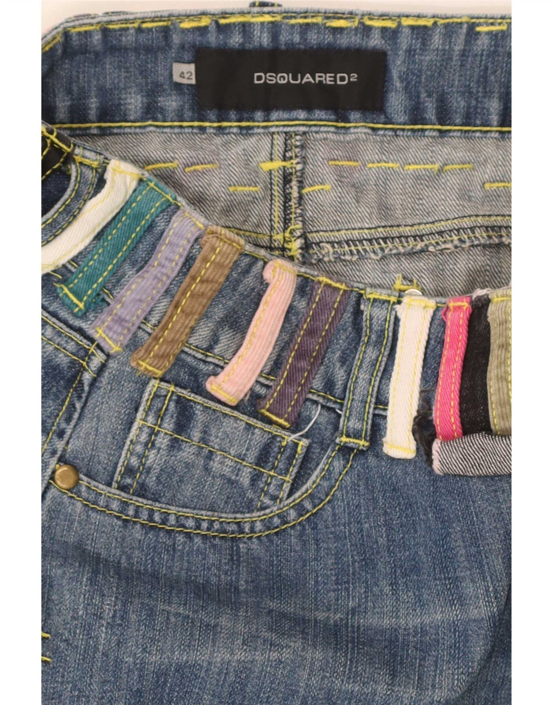 Dsquared2 mini saia jeans feminina IT 42 médio W30 azul colorblock algodão