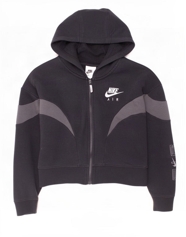 Nike Girls Graphic Zip Hoodie Sweater 10-11 Years Medium Black Colourblock