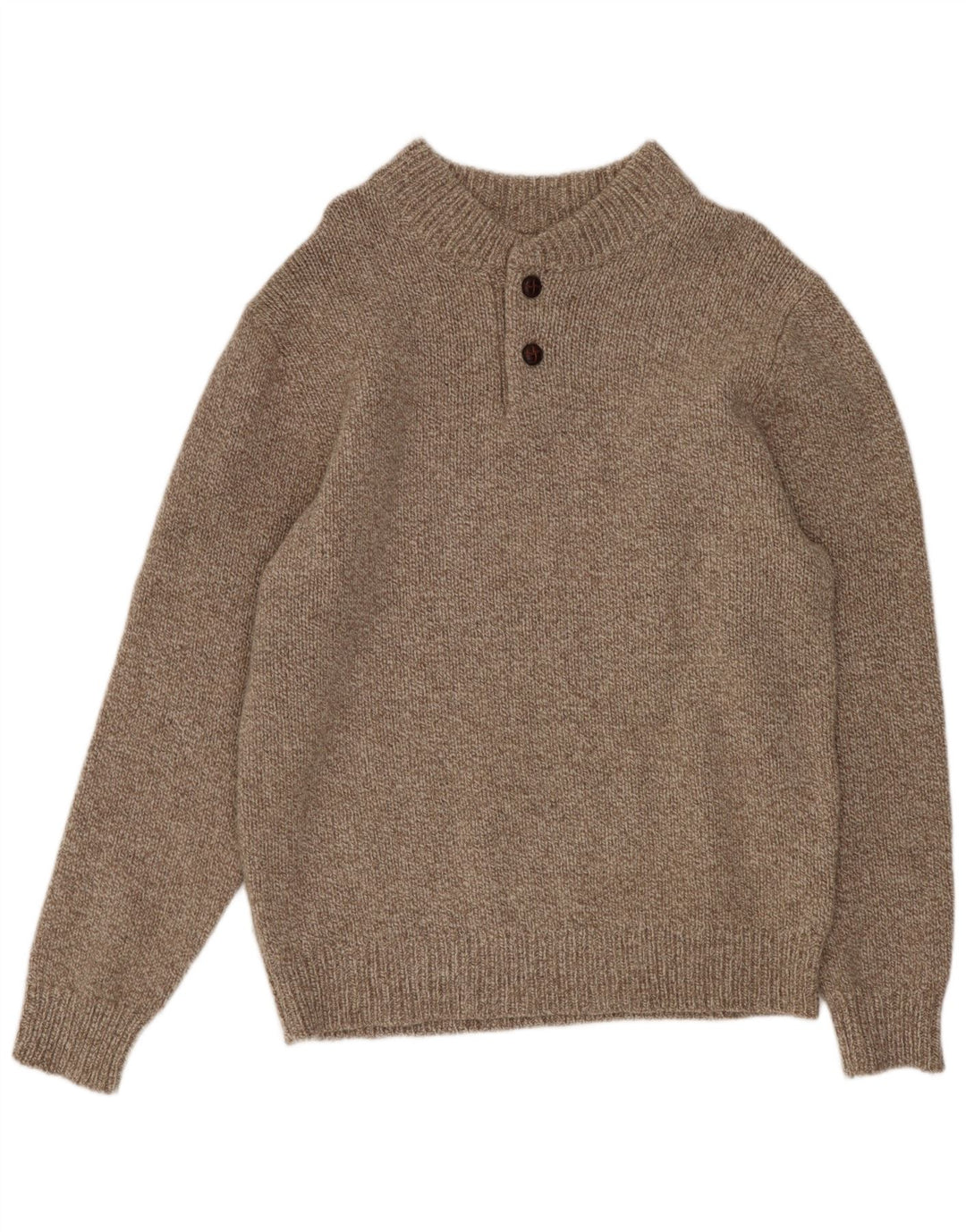L.L.Bean Suéter masculino com gola e botão, lã de carneiro manchada marrom médio