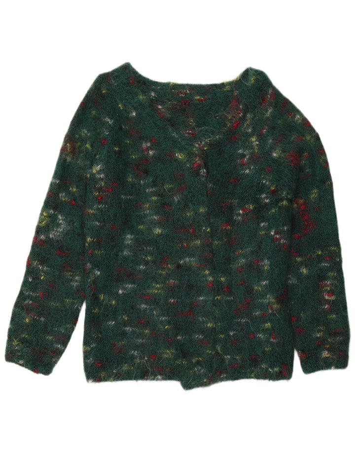 Suéter feminino vintage Reino Unido 14 verde médio manchado