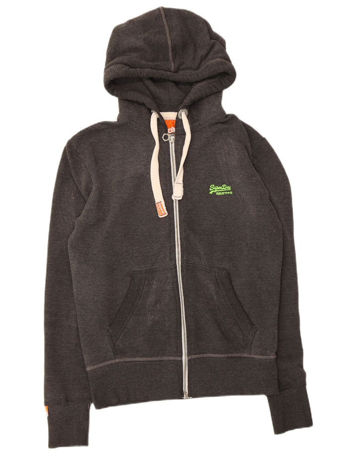 Suéter masculino Superdry com capuz e zíper pequeno algodão cinza