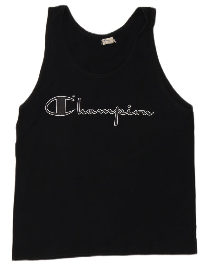 CHAMPION Top feminino com colete gráfico UK 10 pequeno algodão preto