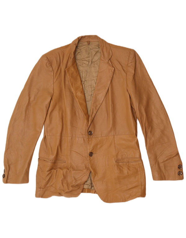 Jaqueta blazer masculina vintage de couro com 2 botões IT 48 bege médio