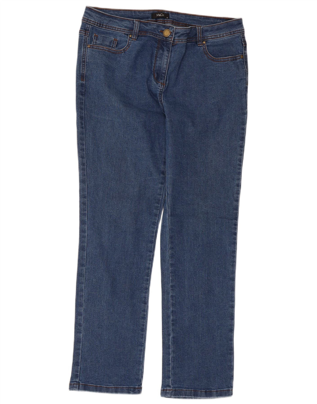M&Co Jeans Slim Feminino UK 12 Médio W34 L28 Azul Algodão