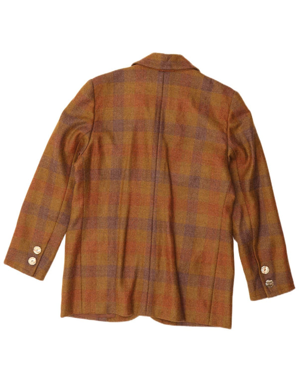 Jaqueta blazer vintage feminina com 3 botões Reino Unido 14 xadrez bege médio