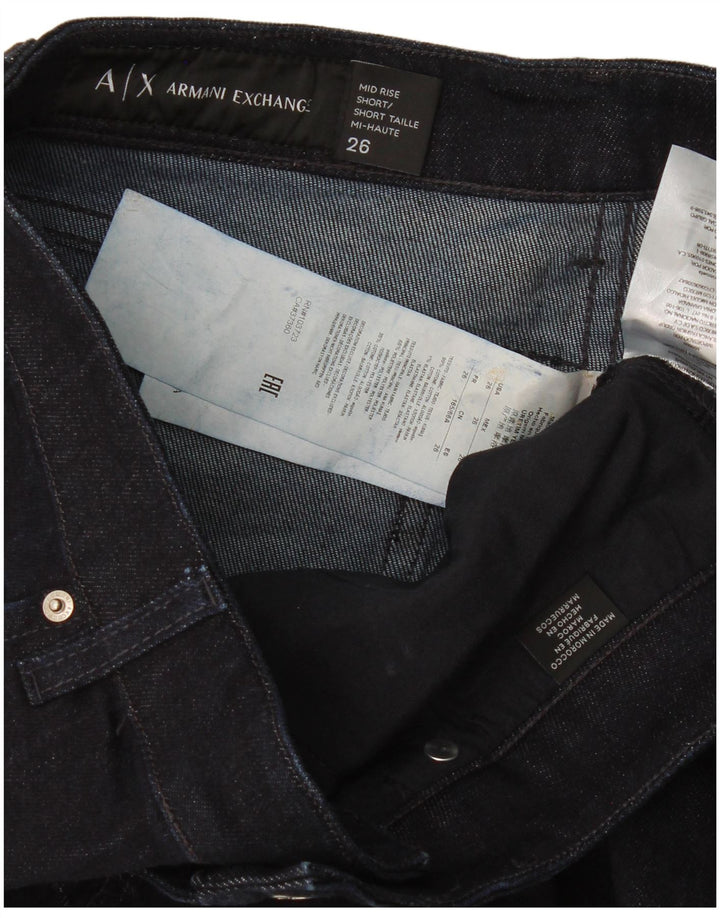 Shorts jeans feminino de cintura média Armani Exchange W26 pequeno algodão preto