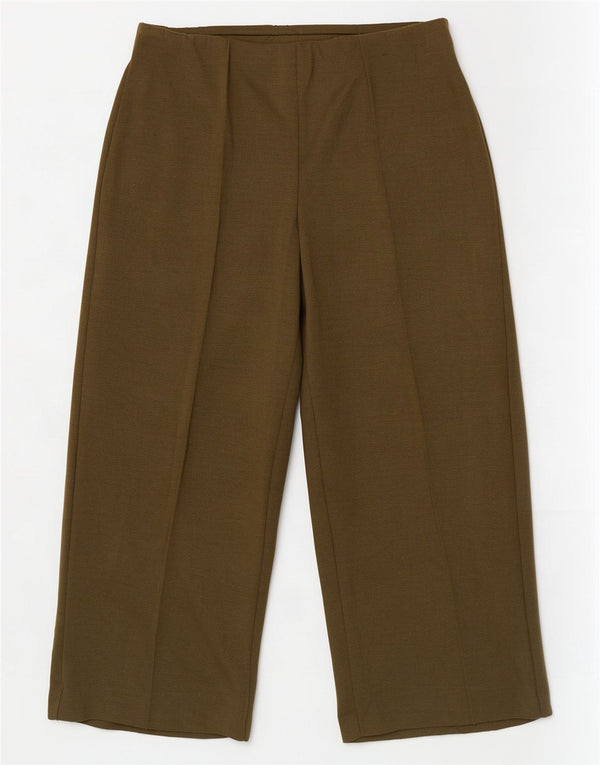 Calça feminina Marks & Spencer com perna larga cortada Reino Unido 14 grande W34 L25 cáqui