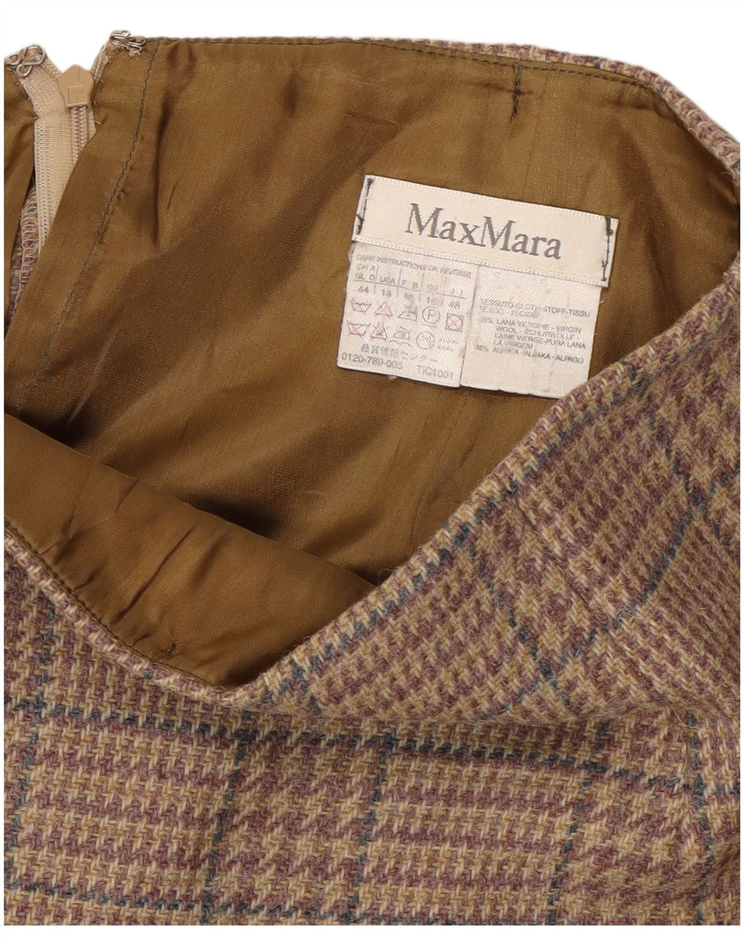 Saia reta feminina MAX MARA Reino Unido 16 grande W32 lã bege Houndstooth
