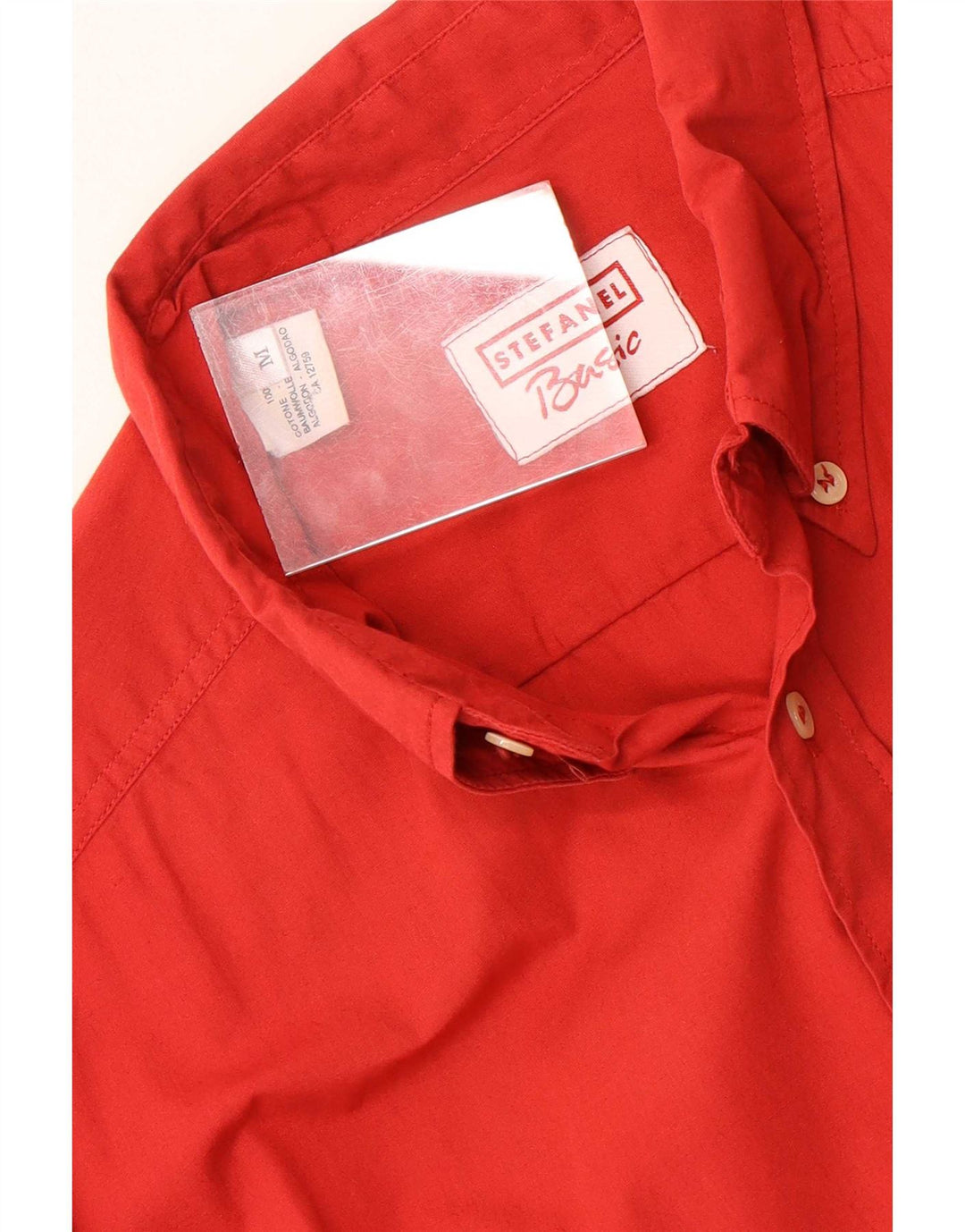 Camisa masculina de manga curta Stefanel algodão vermelho médio