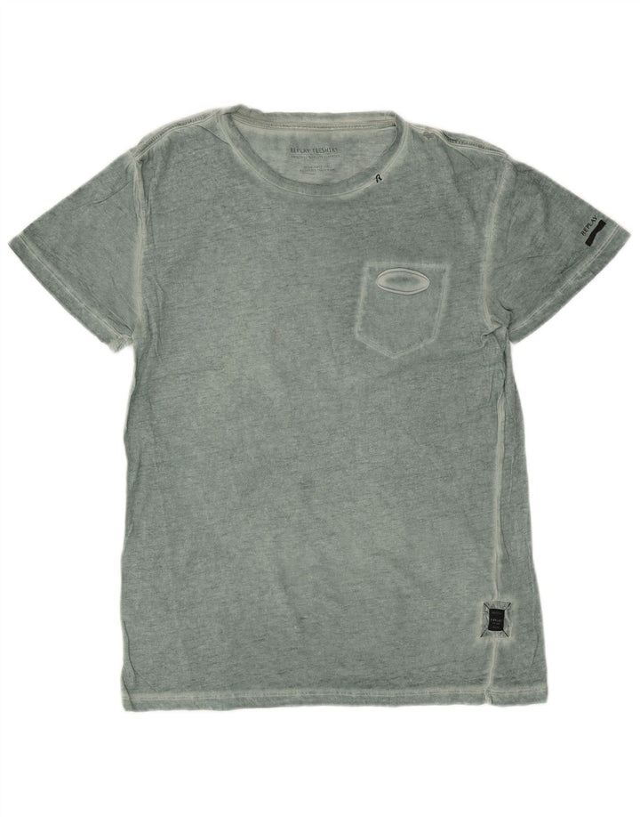 Camiseta masculina REPLAY manga comprida algodão verde médio
