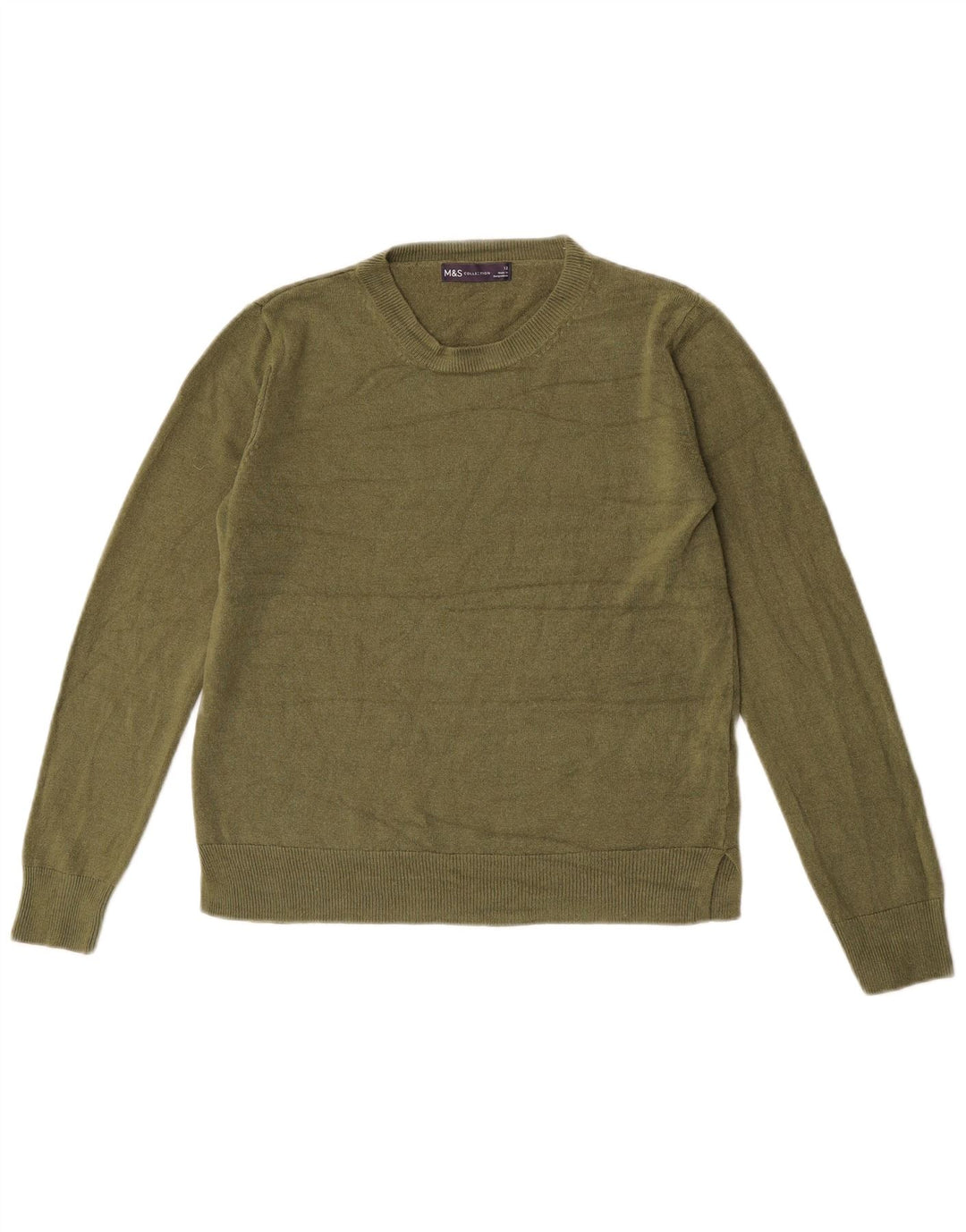 Suéter feminino Marks & Spencer com gola redonda Reino Unido 12 acrílico cáqui médio