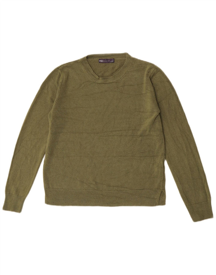 Suéter feminino Marks & Spencer com gola redonda Reino Unido 12 acrílico cáqui médio