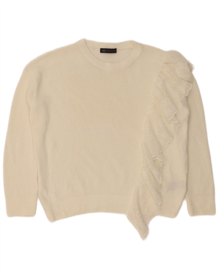 Suéter feminino Marks & Spencer com gola canoa Reino Unido 12 médio branco