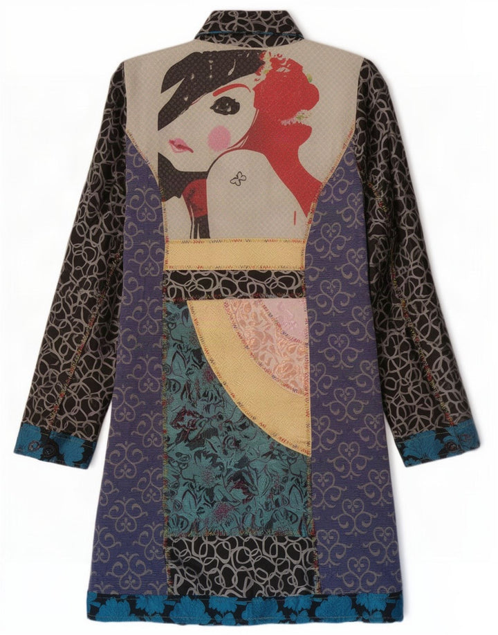 Sobretudo feminino Dy Design UK 14 algodão patchwork multicolorido médio