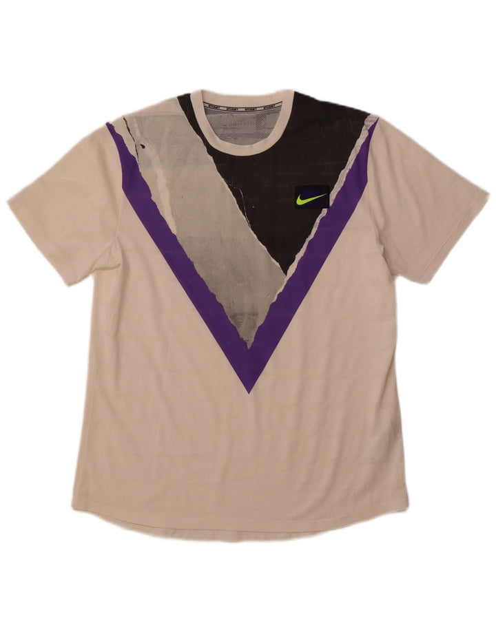 Camiseta masculina NIKE Dri Fit Graphic Top grande branco colorblock poliéster