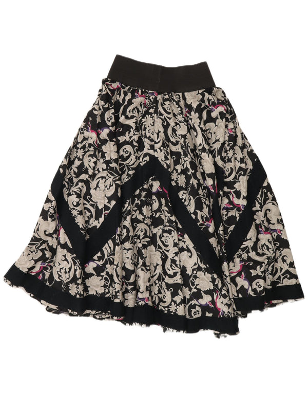 Saia larga feminina vintage média W26 viscose floral preta