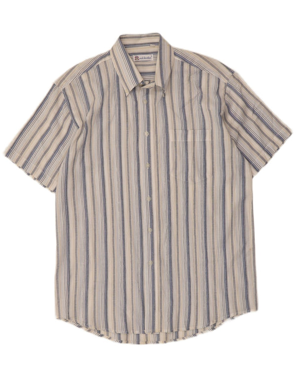 Camisa masculina vintage de manga curta tamanho 16 41 grande listrada multicolorida