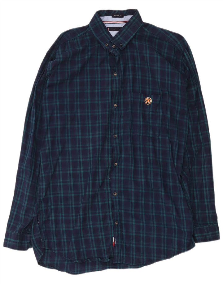 Camisa masculina Tommy Hilfiger Custom Fit XL azul marinho xadrez