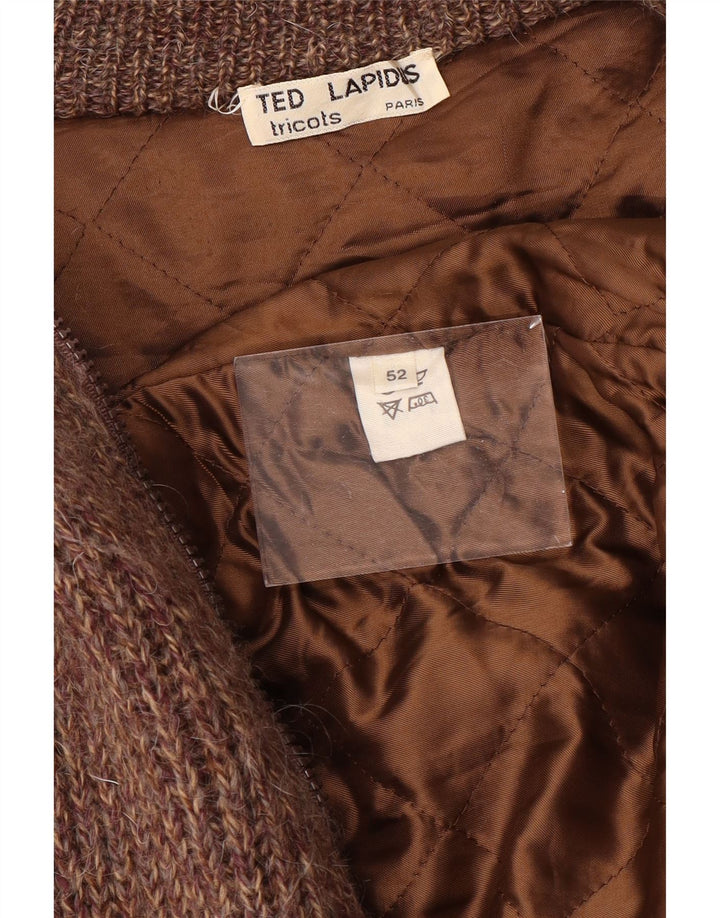 Jaqueta bomber masculina de malha Ted Lapidus IT 52 XL marrom manchada de lã