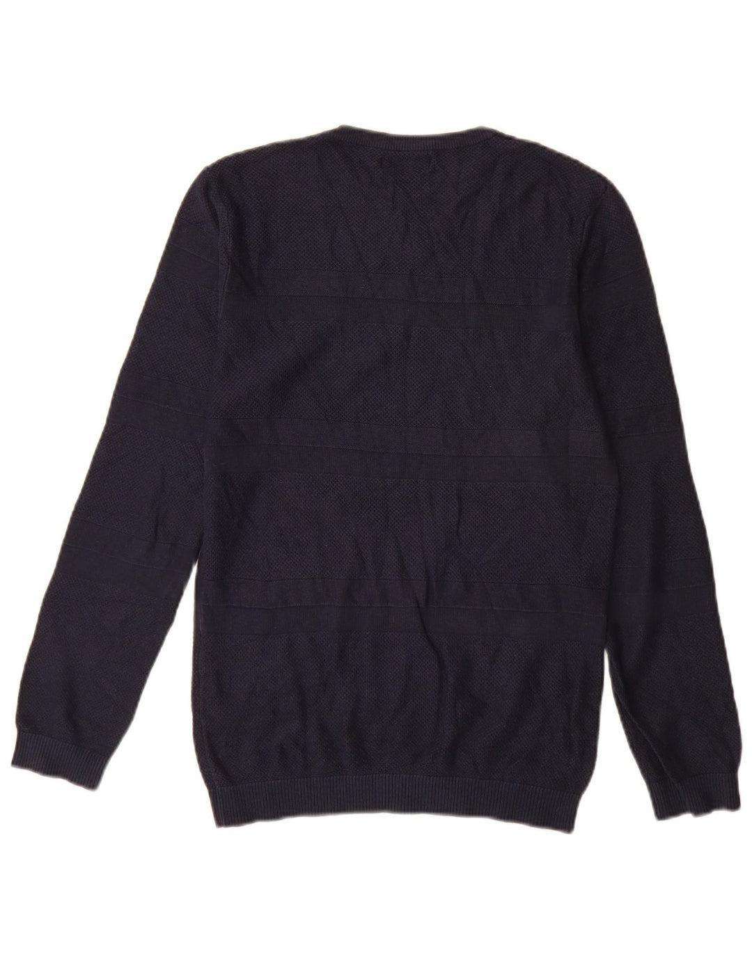 Zara Suéter masculino com gola canoa pequeno listrado azul marinho
