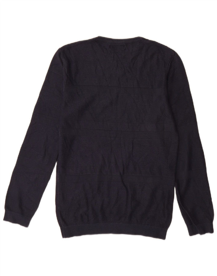 Zara Suéter masculino com gola canoa pequeno listrado azul marinho