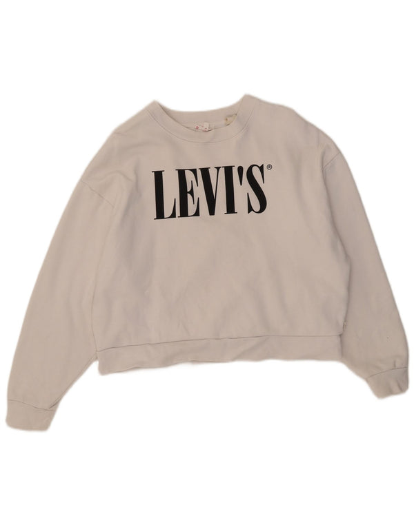 Moletom feminino Levi's Crop Graphic Oversized Jumper UK 10 Pequeno Branco