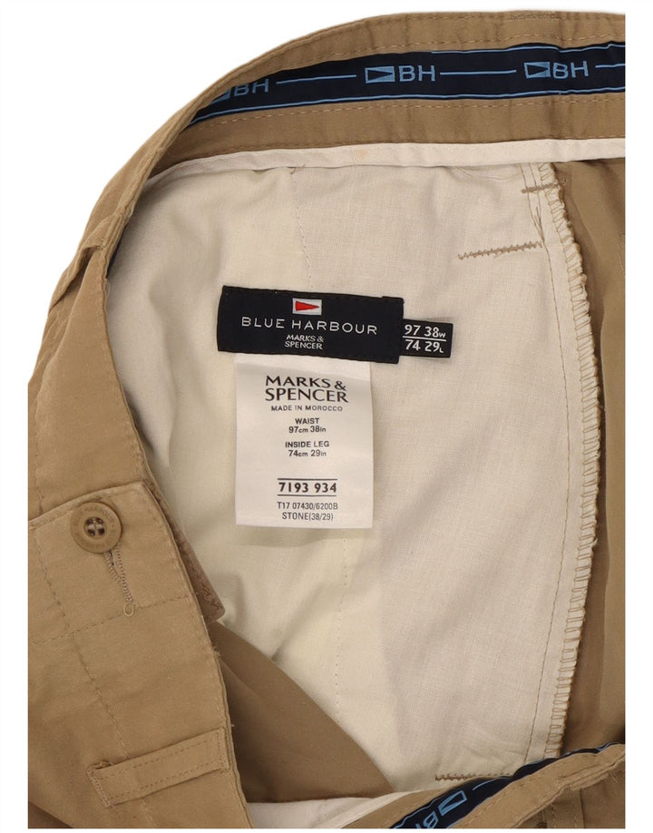 Calça masculina Marks & Spencer Blue Harbor Bootcut Chino W38 L29 Bege