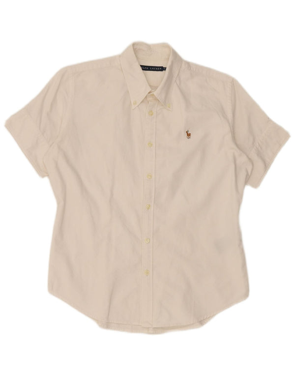 Camisa feminina Ralph Lauren de manga curta US 10 grande algodão branco