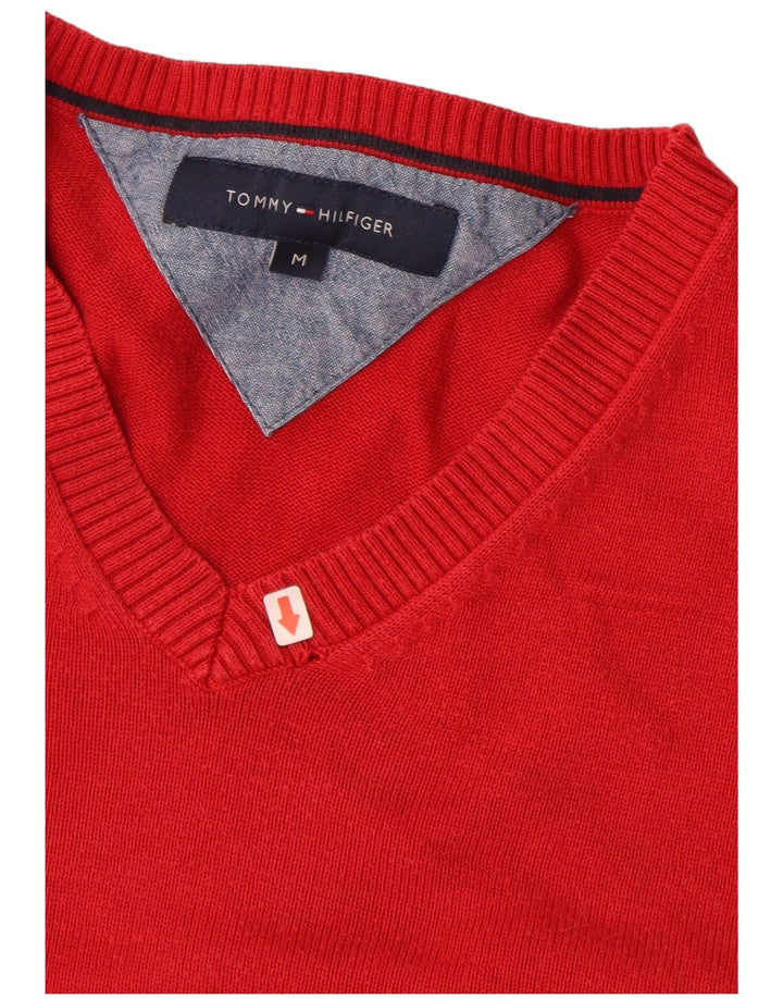 Suéter masculino TOMMY HILFIGER com decote em V de algodão vermelho médio