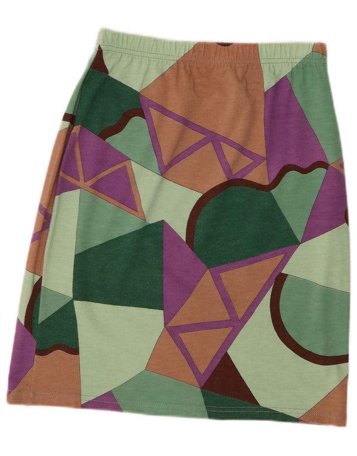 Saia vintage feminina linha A grande W32 acrílico geométrico multicolorido