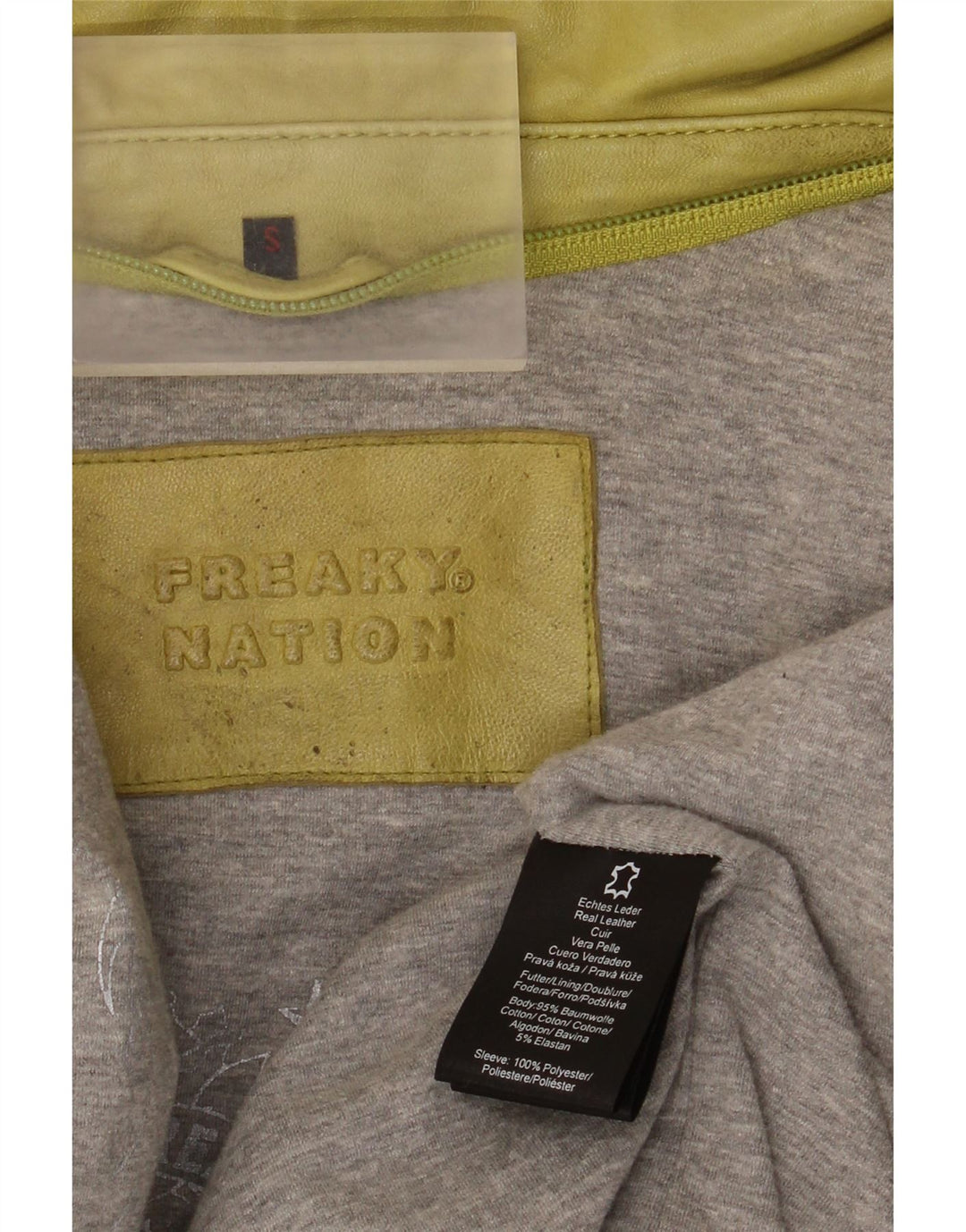 Jaqueta de couro feminina Freaky Nation Reino Unido 10 couro verde pequeno