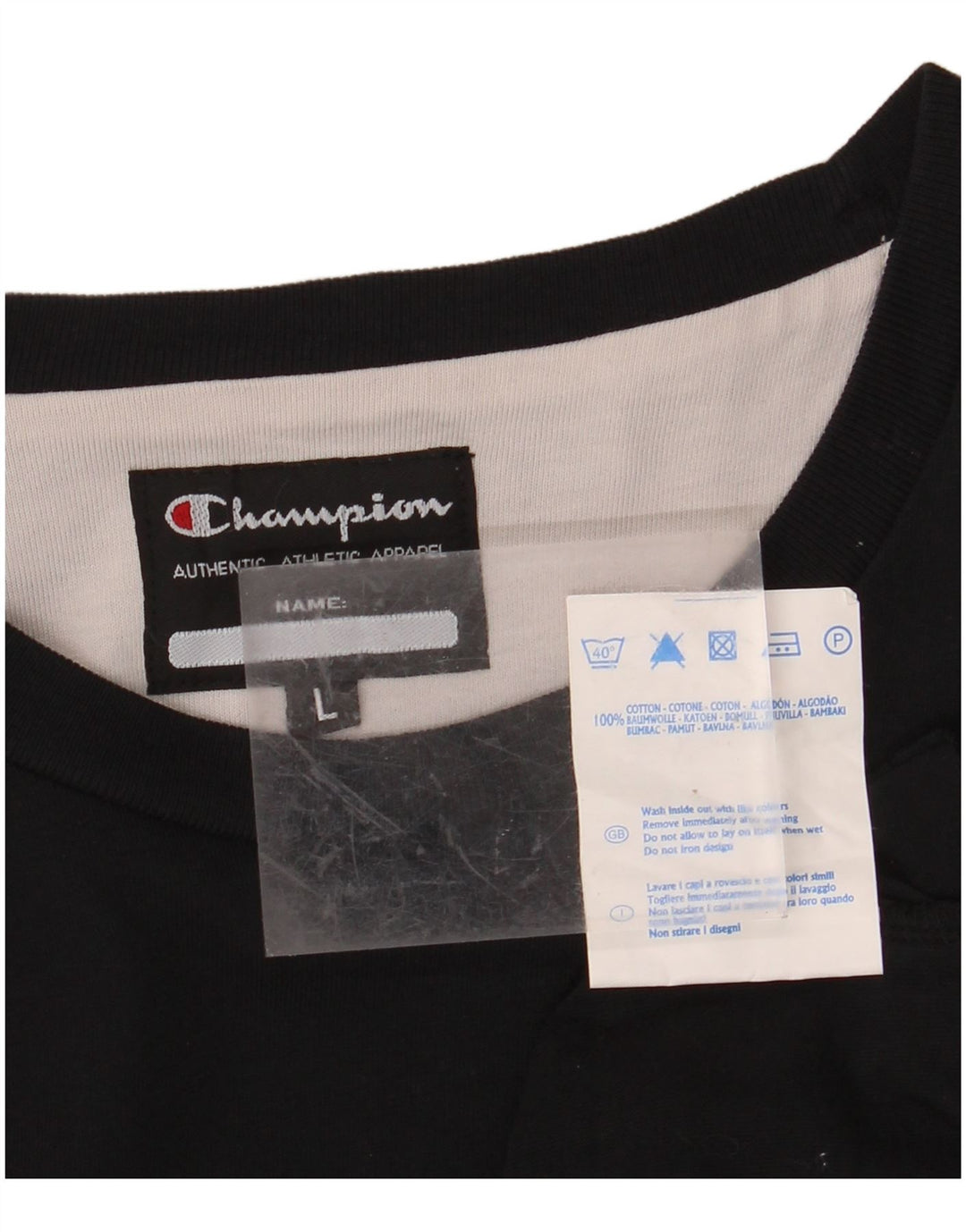 CHAMPION Top gráfico masculino manga comprida grande algodão preto