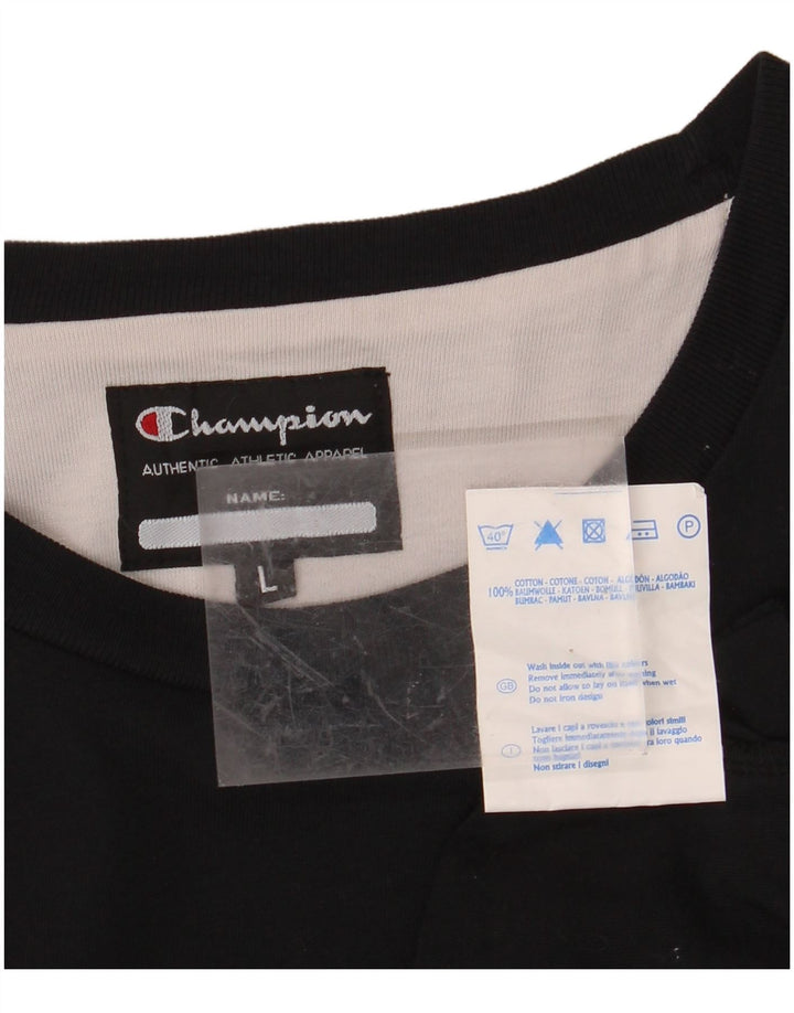 CHAMPION Top gráfico masculino manga comprida grande algodão preto